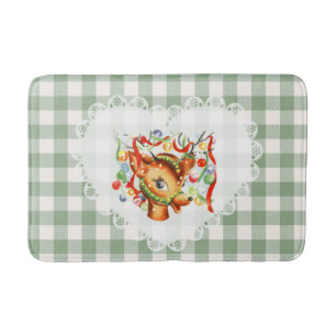 Retro Vintage Coquette Baby Animals Deer Gingham Bath Mat