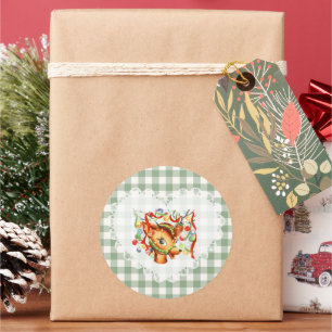 Retro Vintage Coquette Baby Animals Deer Gingham Classic Round Sticker