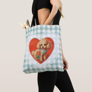 Retro Vintage Coquette Baby Animals Dog Gingham Tote Bag