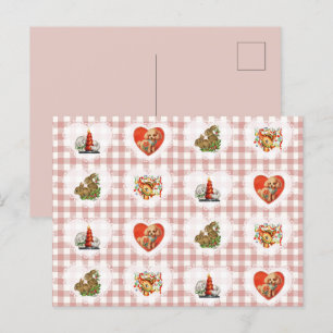 Retro Vintage Coquette Baby Animals Gingham Holiday Postcard
