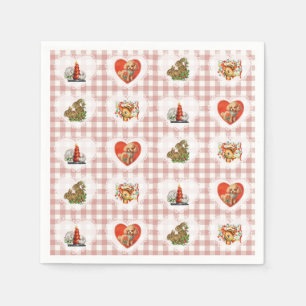 Retro Vintage Coquette Baby Animals Gingham Napkin