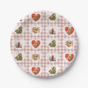 Retro Vintage Coquette Baby Animals Gingham Paper Plate