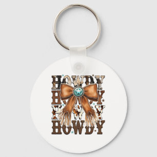 Retro Vintage Coquette Bow Howdy Western Thanksgiv Key Ring