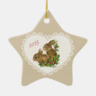 Retro Vintage Coquette Pastel Baby Animals Bunny Ceramic Tree Decoration