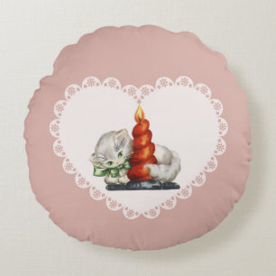 Retro Vintage Coquette Pastel Baby Animals Cat Round Cushion