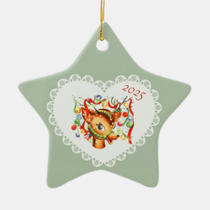 Retro Vintage Coquette Pastel Baby Animals Deer Ceramic Tree Decoration