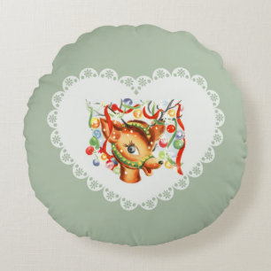 Retro Vintage Coquette Pastel Baby Animals Deer Round Cushion