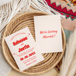 Retro Vintage Coral Typography Wedding Invitation