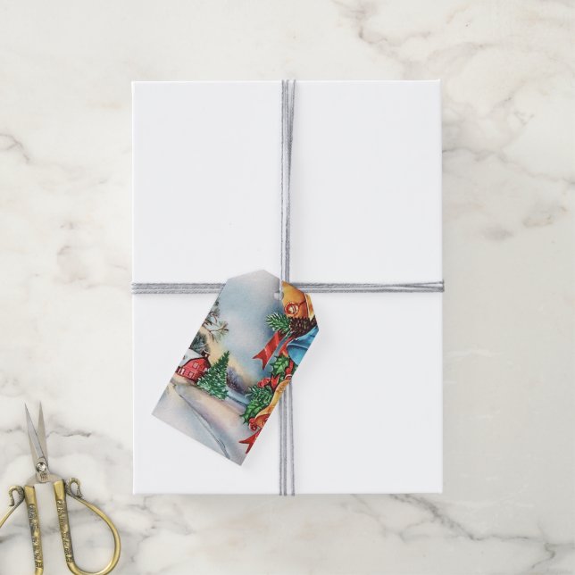 Retro vintage Country farm Christmas tag (With Twine)