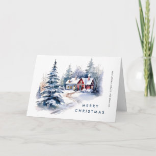 Retro Vintage Country House Christmas Tree Holiday Card