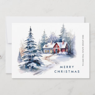 Retro Vintage Country House Christmas Tree Holiday Card