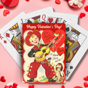 Retro Vintage Cowboy with Guitar Valentine's Day Playing Cards