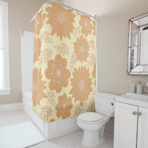 Retro Vintage Cream Orange Floral Shower Curtain