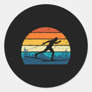 Retro Vintage Cross-country Skiing - Winter Sports Classic Round Sticker