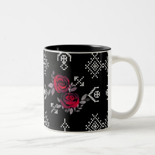 Retro vintage cross stitch watercolor roses Two-Tone coffee mug