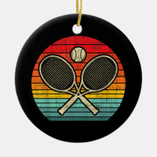 Retro Vintage Crossed Tennis Racket - Sports Lover Ceramic Tree Decoration