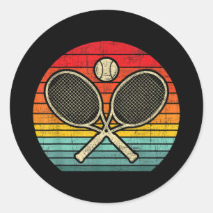 Retro Vintage Crossed Tennis Racket - Sports Lover Classic Round Sticker