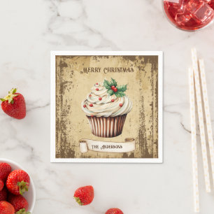 Retro Vintage Cupcake Merry Christmas Napkin