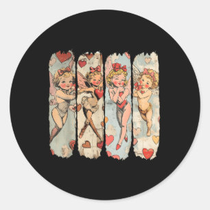 Retro Vintage Cupid Happy Valentines Day  Classic Round Sticker
