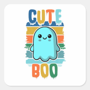 Retro Vintage Cute Halloween Ghost Square Sticker