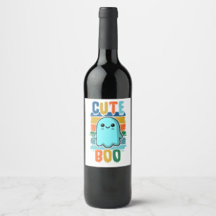 Retro Vintage Cute Halloween Ghost Wine Label