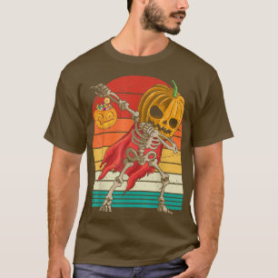 Retro Vintage Dabbing Pumpkin Skeleton Candy Funny T-Shirt