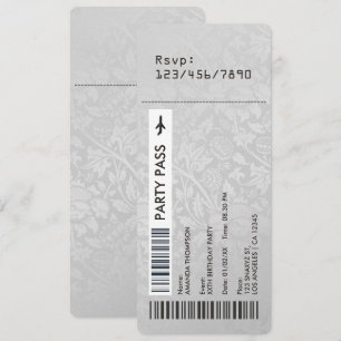 Retro Vintage Damask Boarding Pass Birthday Party Invitation