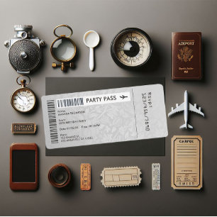 Retro Vintage Damask Boarding Pass Birthday Party Invitation
