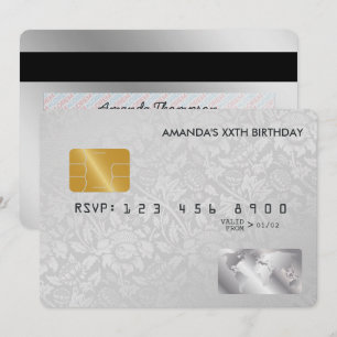 Retro Vintage Damask Credit Card Birthday Party