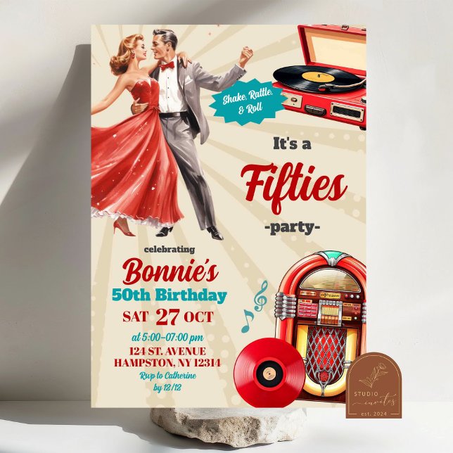 Retro Vintage Dance Fifties Adult Party Invitation (Creator Uploaded)