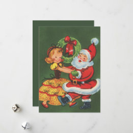 retro vintage dancing Santa Christmas Holiday Card