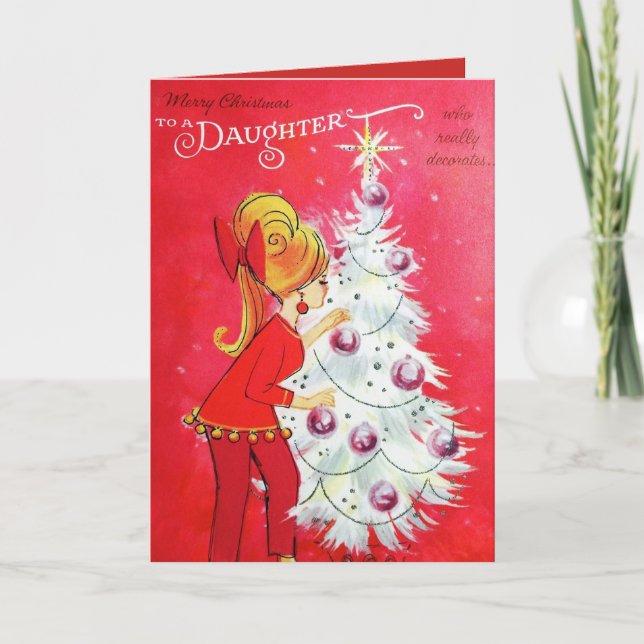 retro Vintage Daughter Christmas add text card (Front)