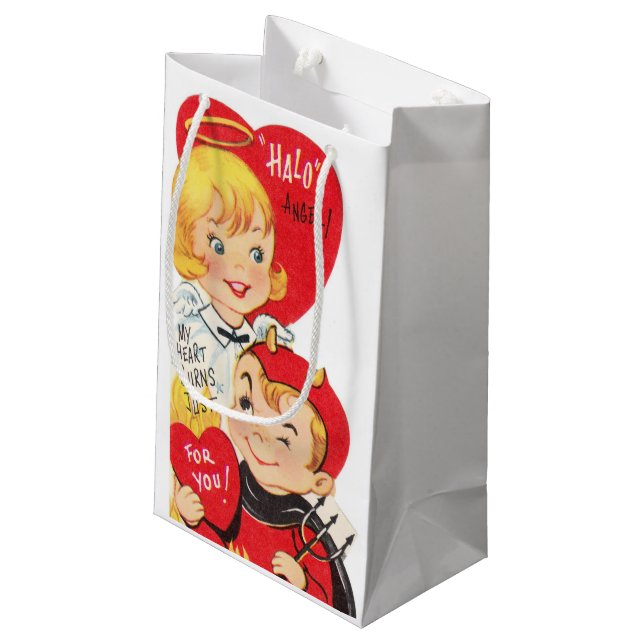 retro vintage devil Angel Valentine Small Gift Bag (Back Angled)