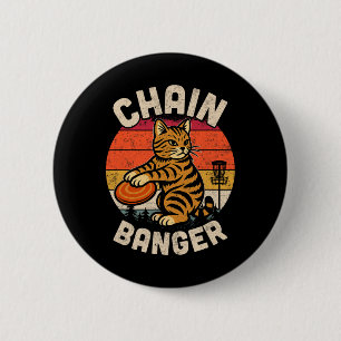 Retro Vintage Disc Golfer Cat Chain Nger Disc Golf 6 Cm Round Badge