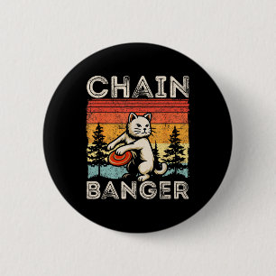 Retro Vintage Disc Golfer Cat Chain Nger Disc Golf 6 Cm Round Badge