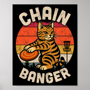 Retro Vintage Disc Golfer Cat Chain Nger Disc Golf Poster