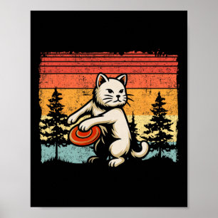 Retro Vintage Disc Golfer Cat Disc Golf Player Poster