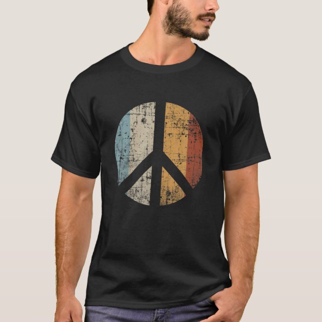 Retro Vintage Distressed Design Peace Sign T-Shirt (Front)