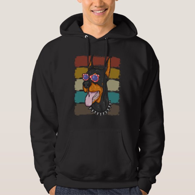 Retro Vintage Doberman Dog American Flag Hoodie (Front)