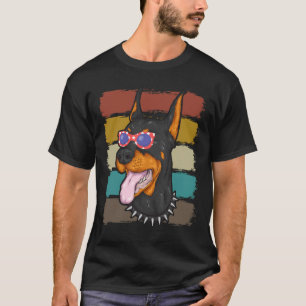 Retro Vintage Doberman Dog American Flag T-Shirt