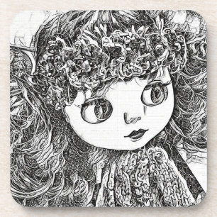 Retro vintage doll grunge art cute fun boho style coaster