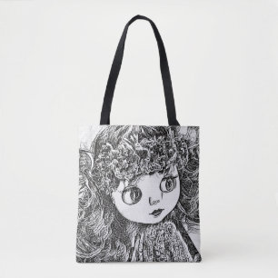 Retro vintage doll grunge art cute fun boho style tote bag