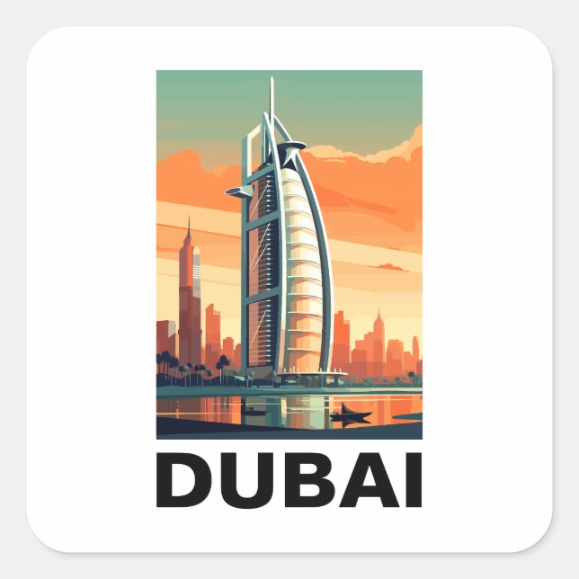 Retro Vintage Dubai UAE Skyline Square Sticker (Front)