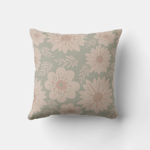 Retro Vintage Dusty Blue Pink Floral  Cushion