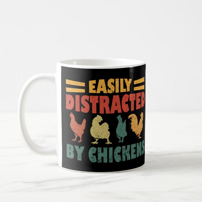 Retro Vintage Easily Distracted By Chickens Coffee Mug (Left)