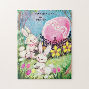 retro vintage Easter bunnies Holiday jigsaw puzzle