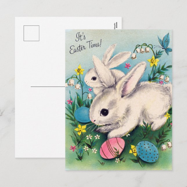 retro vintage Easter bunnies Holiday Postcard (Front/Back)