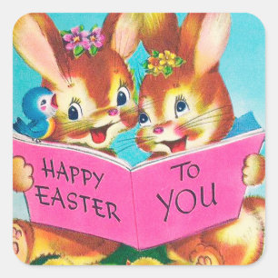 Retro vintage Easter bunnies Holiday sticker
