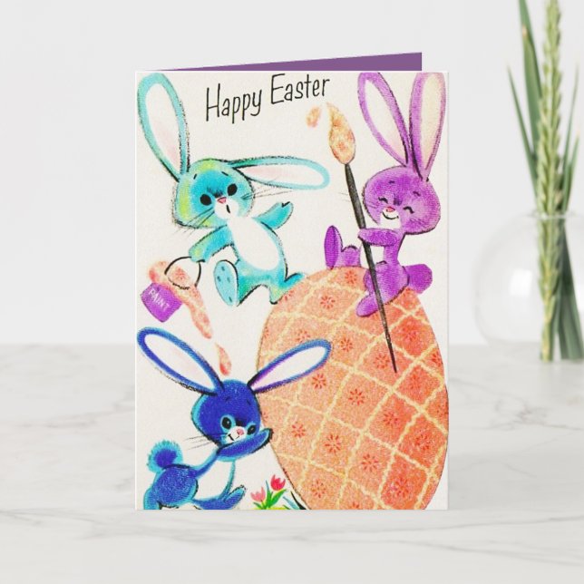 Retro Vintage Easter bunny Holiday Card (Front)