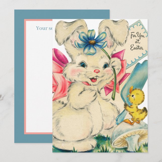 retro vintage Easter bunny Holiday Card (Front/Back)